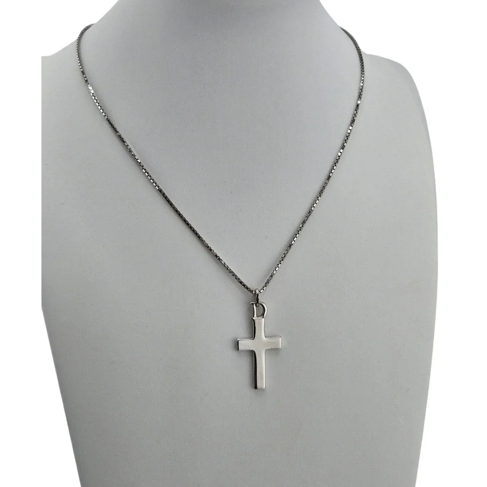 Christian Dior Cross Pendant Necklace Silver Tone D Logo Box Chain CD Charm